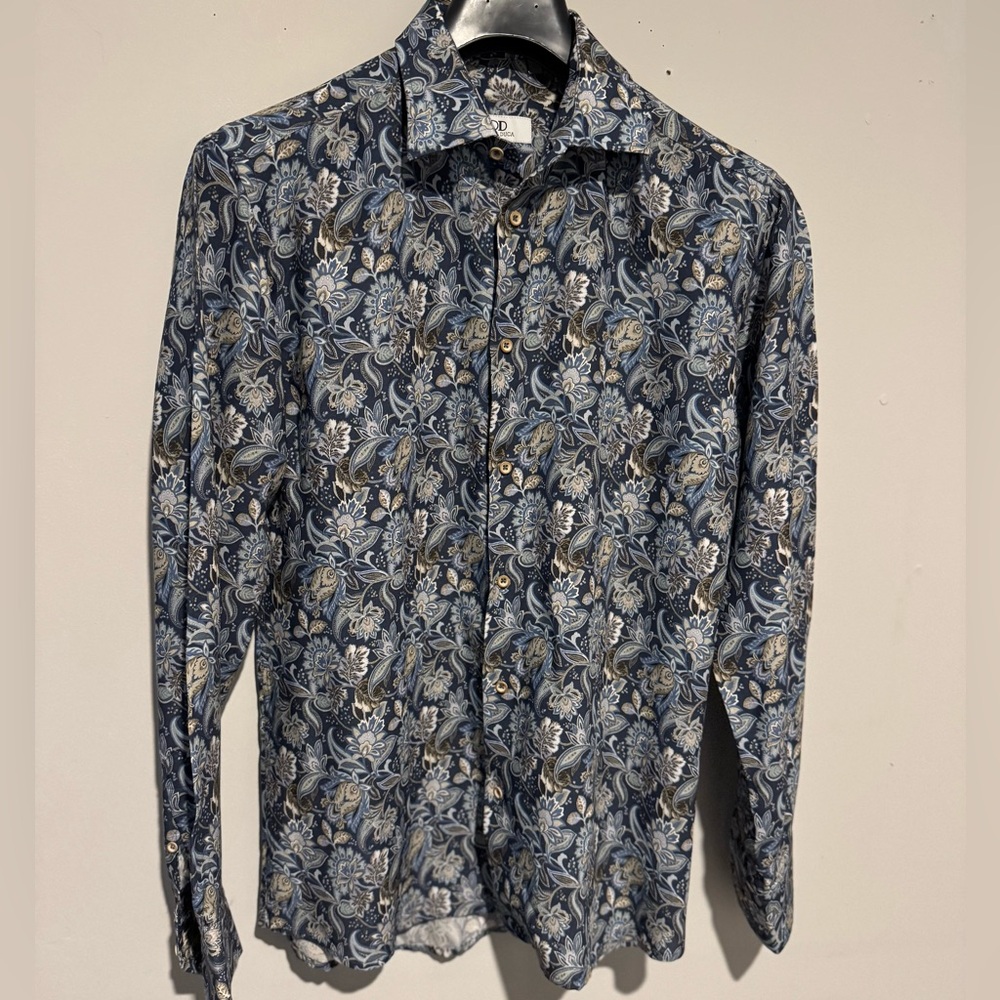 Stylish Italian Blue and Cream Paisley/Floral Men's Shirt